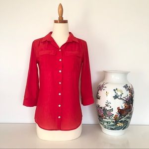 🎀 5/$25 H&M tomato red button down blouse size 2 or XS